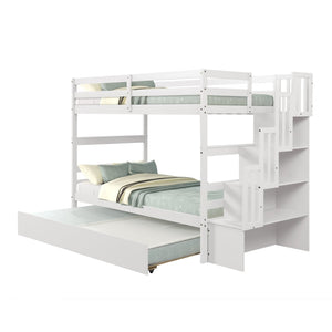 English Elm Twin Over Bunk Bed with Trundle Staircase Storage Steps White Pine Frame W697S00011