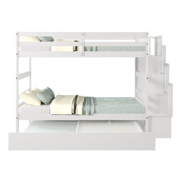 English Elm Twin Over Bunk Bed with Trundle Staircase Storage Steps White Pine Frame W697S00011