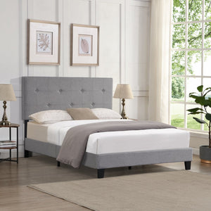 English Elm Full Size Linen Upholstered Platform Bed Tufted Headboard Wood Slat Support W31136121