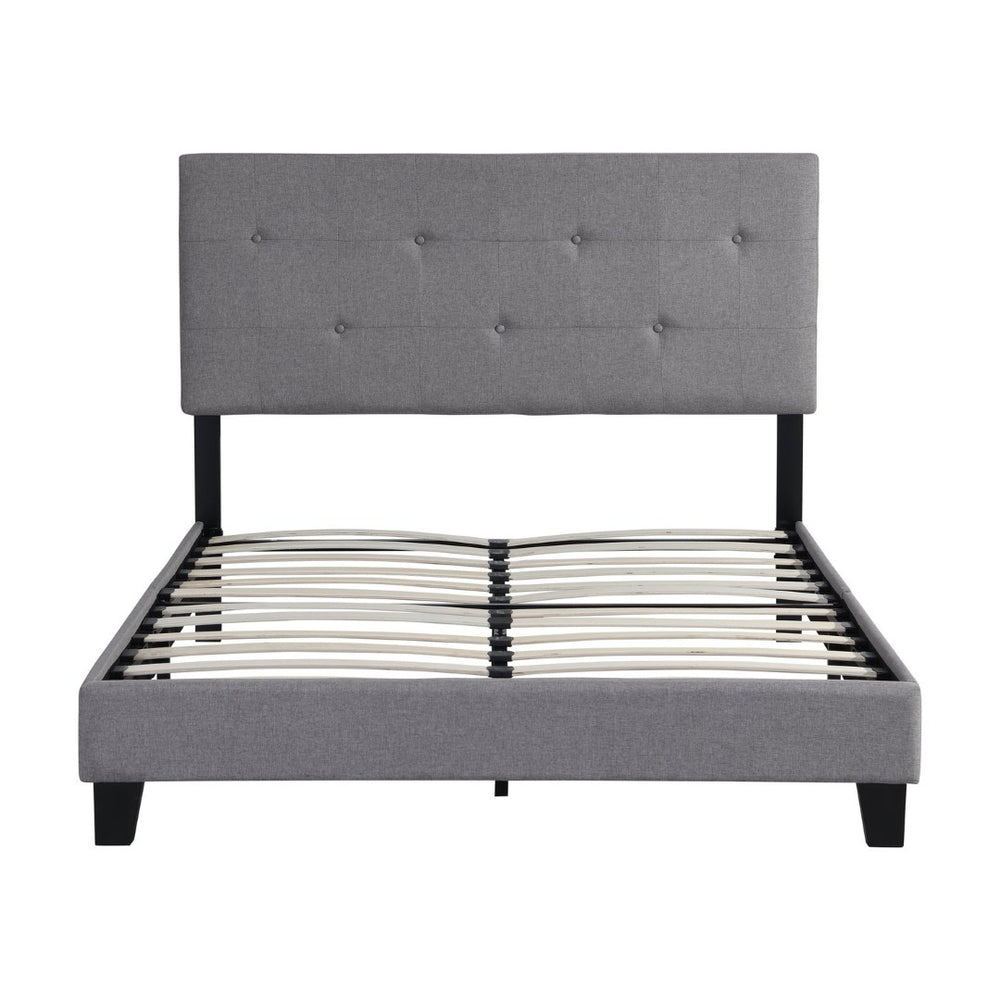 English Elm Full Size Linen Upholstered Platform Bed Tufted Headboard Wood Slat Support W31136121