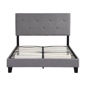 English Elm Full Size Linen Upholstered Platform Bed Tufted Headboard Wood Slat Support W31136121