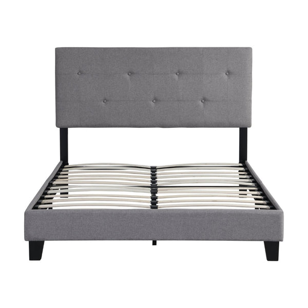 English Elm Full Size Linen Upholstered Platform Bed Tufted Headboard Wood Slat Support W31136121