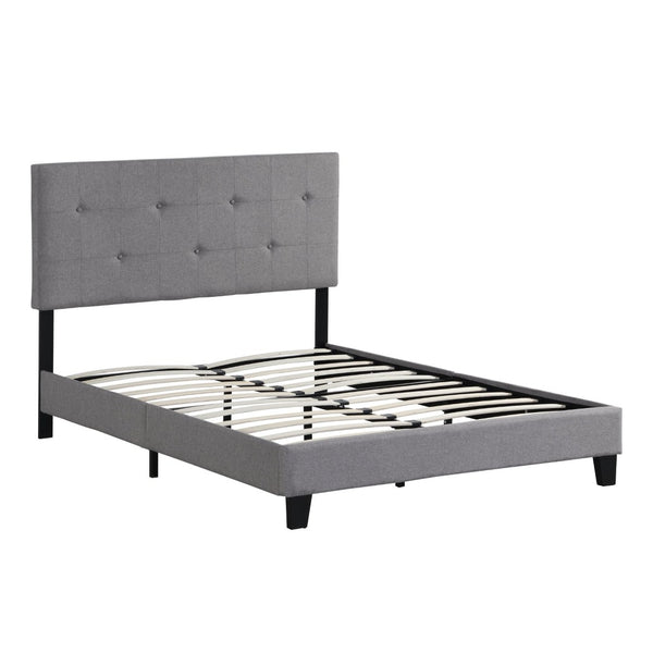 English Elm Full Size Linen Upholstered Platform Bed Tufted Headboard Wood Slat Support W31136121