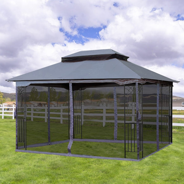 English Elm 13x10 Outdoor Gazebo with Vented Dual Roof Mesh Panels Steel Frame Backyard Shelter W41934252