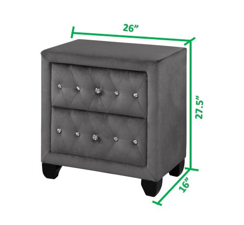 English Elm Modern Sophia Crystal Tufted Queen 4PC Vanity Set Gray Velvet Upholstered Bed with Glam Storage 733569234608
