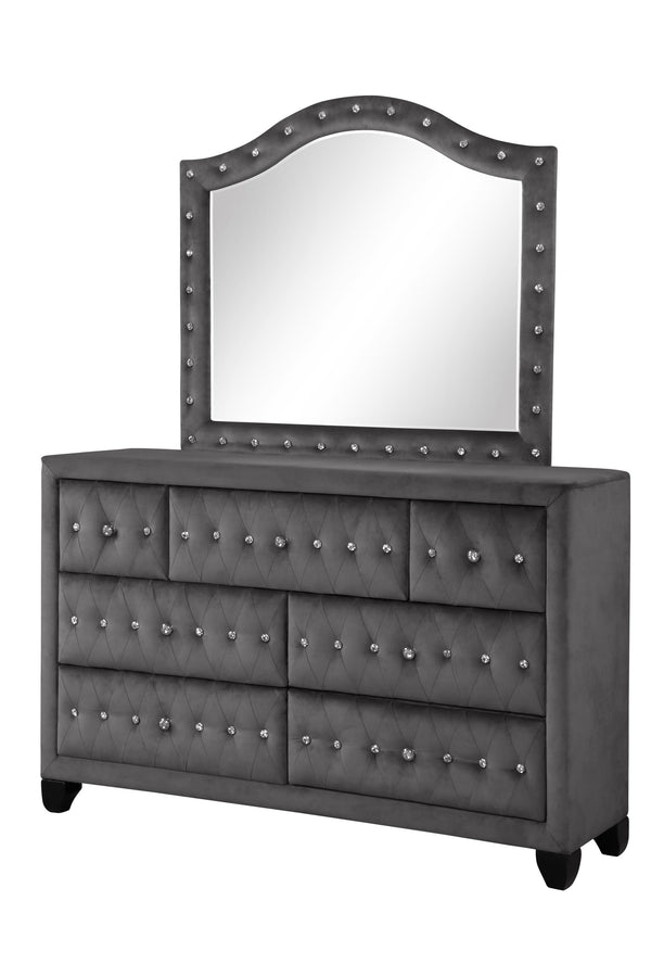 English Elm Modern Crystal Tufted Queen 4-Piece Velvet Bedroom Set With Nightstand, Dresser & Mirror In Gray 733569215065