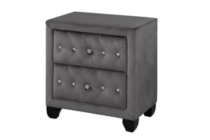 English Elm Modern Sophia Crystal Tufted Queen 4PC Vanity Set Gray Velvet Upholstered Bed with Glam Storage 733569234608