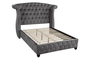 English Elm Modern Crystal Tufted Queen 4-Piece Velvet Bedroom Set With Nightstand, Dresser & Mirror In Gray 733569215065