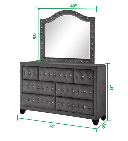 English Elm Modern Crystal Tufted Queen 4-Piece Velvet Bedroom Set With Nightstand, Dresser & Mirror In Gray 733569215065