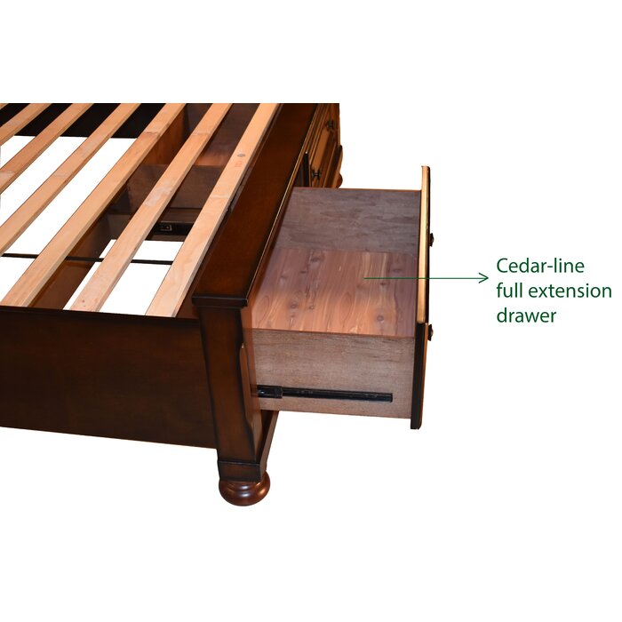 English Elm King Dark Walnut Storage Platform Bed with Sleigh Headboard, Slatted Base, Cedar-Lined Drawers 808857551764