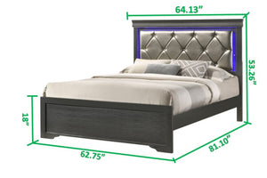 English Elm Modern Brooklyn Queen LED Bed with Tufted Upholstered Headboard, Durable Gray Wood Frame, Luxe Comfort 733569237821