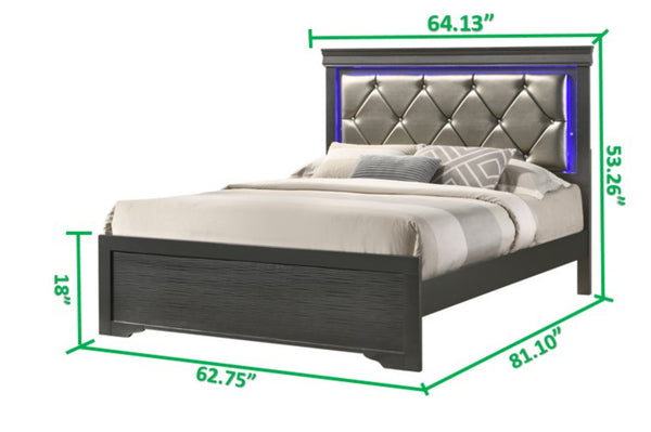 English Elm Modern Brooklyn Queen LED Bed with Tufted Upholstered Headboard, Durable Gray Wood Frame, Luxe Comfort 733569237821