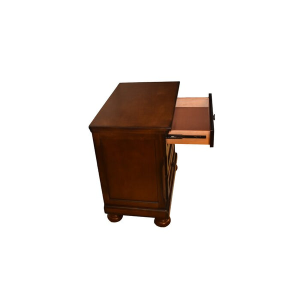 English Elm Wood 3-Drawer Nightstand Dark Walnut Finish — Transitional Bedroom Nightstand with Hidden Jewelry Drawer, Spacious Storage, Sleek Design 808857819697