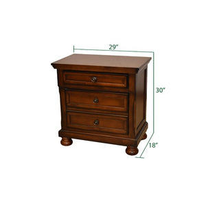 English Elm Wood 3-Drawer Nightstand Dark Walnut Finish — Transitional Bedroom Nightstand with Hidden Jewelry Drawer, Spacious Storage, Sleek Design 808857819697
