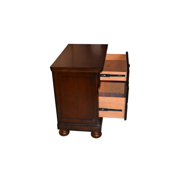 English Elm Wood 3-Drawer Nightstand Dark Walnut Finish — Transitional Bedroom Nightstand with Hidden Jewelry Drawer, Spacious Storage, Sleek Design 808857819697