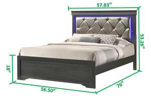 English Elm Modern Brooklyn Full Size LED Bed with Tufted Upholstered Headboard, Gray Wood Frame, Luxe Comfort 733569326921