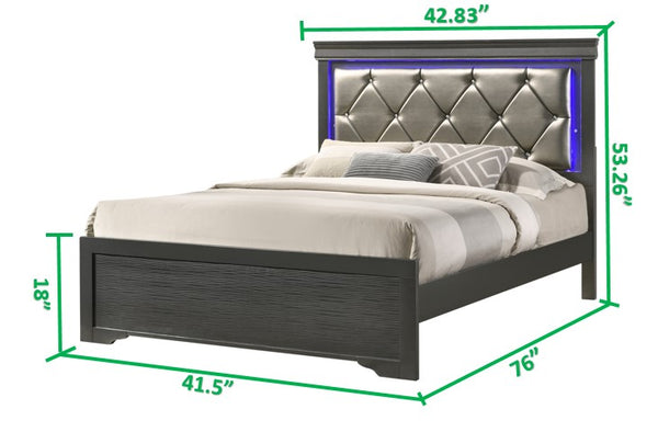 English Elm Modern Brooklyn Twin LED Bed with Tufted Upholstered Headboard, Durable Gray Wood Frame, Luxe Sleep 733569282838