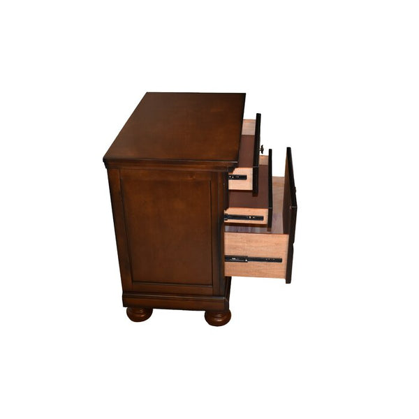 English Elm Wood 3-Drawer Nightstand Dark Walnut Finish — Transitional Bedroom Nightstand with Hidden Jewelry Drawer, Spacious Storage, Sleek Design 808857819697