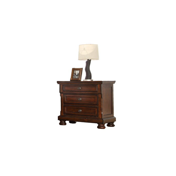 English Elm Wood 3-Drawer Nightstand Dark Walnut Finish — Transitional Bedroom Nightstand with Hidden Jewelry Drawer, Spacious Storage, Sleek Design 808857819697
