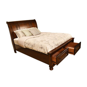 English Elm King Dark Walnut Storage Platform Bed with Sleigh Headboard, Slatted Base, Cedar-Lined Drawers 808857551764