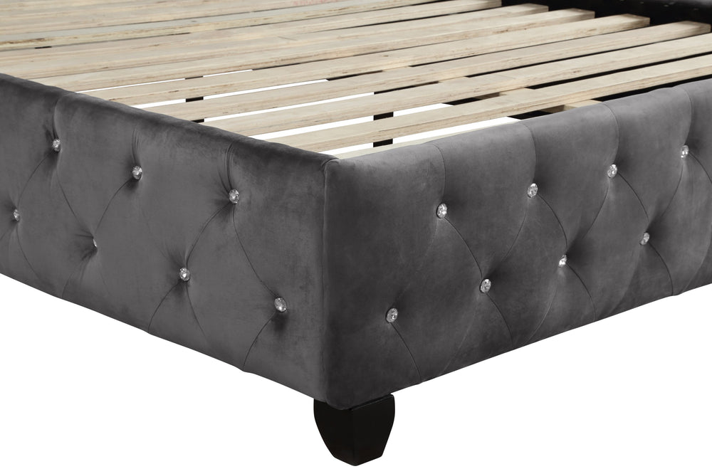 English Elm Sophia Crystal-Tufted King Velvet Bed with Solid Wood Frame, Gray Upholstered Luxury Retreat 733569352944