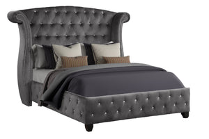 English Elm Sophia Crystal-Tufted King Velvet Bed with Solid Wood Frame, Gray Upholstered Luxury Retreat 733569352944