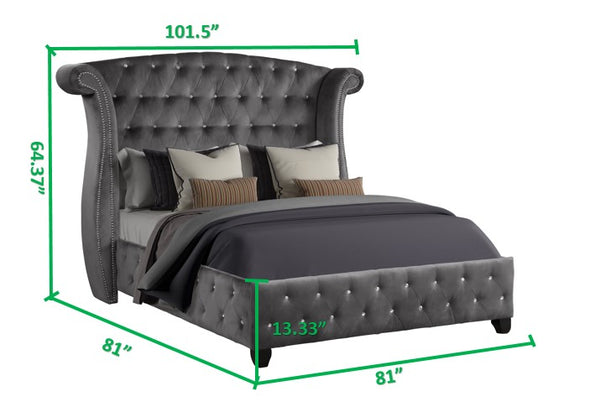 English Elm Modern Crystal Tufted King Bedroom Set - 4 Piece Velvet Upholstery With Nightstand & Vanity Options 733569219346