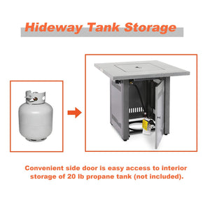 English Elm 28" 50000 BTU Outdoor Propane Fire Pit Table Square Brown Textured Patio Fireplace with Lid & Lava Rock Silver HYMY-CDF-WMGB28-COL