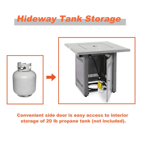 English Elm 28" 50000 BTU Outdoor Propane Fire Pit Table Square Brown Textured Patio Fireplace with Lid & Lava Rock Silver HYMY-CDF-WMGB28-COL