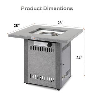 English Elm 28" 50000 BTU Outdoor Propane Fire Pit Table Square Brown Textured Patio Fireplace with Lid & Lava Rock Silver HYMY-CDF-WMGB28-COL