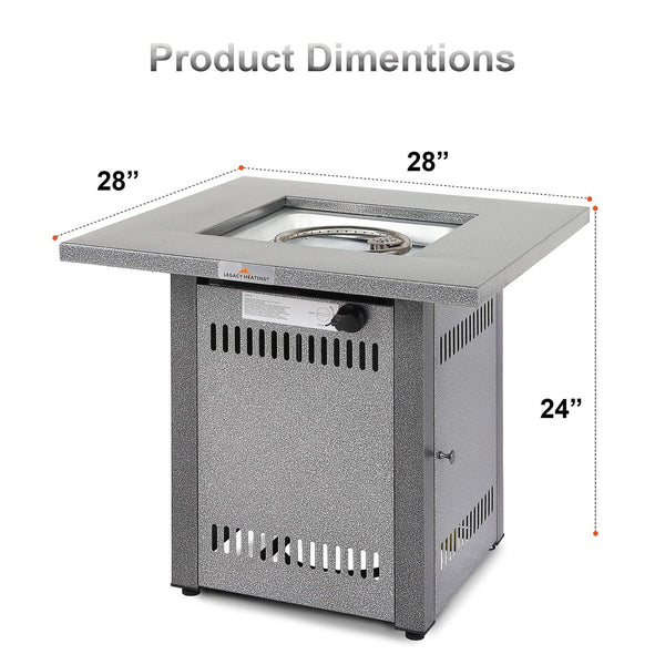 English Elm 28" 50000 BTU Outdoor Propane Fire Pit Table Square Brown Textured Patio Fireplace with Lid & Lava Rock Silver HYMY-CDF-WMGB28-COL