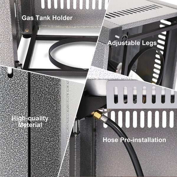 English Elm 28" 50000 BTU Outdoor Propane Fire Pit Table Square Brown Textured Patio Fireplace with Lid & Lava Rock Silver HYMY-CDF-WMGB28-COL