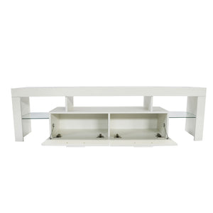 English Elm Fashiontvstandtvcabinet,entertainmentcenter,tvstationtv Console Rgb Led Glass Shelf Modern White W67933541
