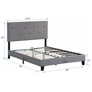 English Elm Full Size Linen Upholstered Platform Bed Tufted Headboard Wood Slat Support W31136121