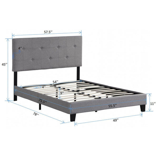 English Elm Full Size Linen Upholstered Platform Bed Tufted Headboard Wood Slat Support W31136121