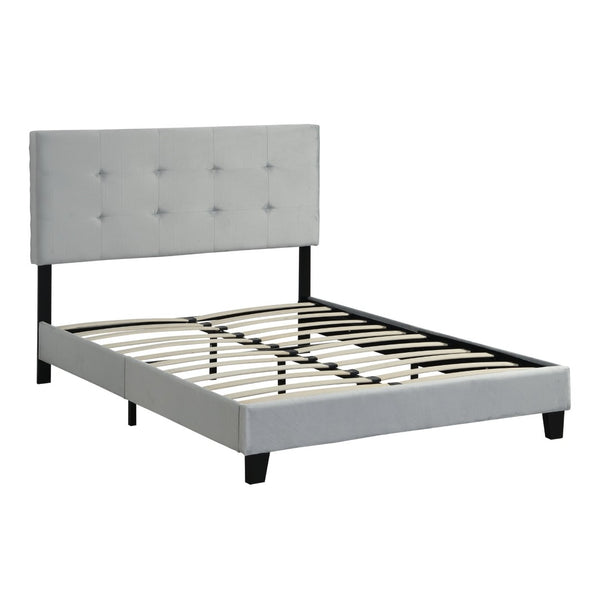 English Elm Full Size Gray Upholstered Platform Bed Tufted Headboard Strong Slat Base No Box Spring W31136118