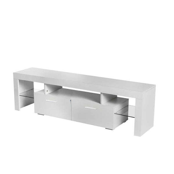 English Elm Fashiontvstandtvcabinet,entertainmentcenter,tvstationtv Console Rgb Led Glass Shelf Modern White W67933541