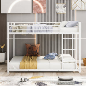English Elm Full Over Low Profile Steel Bunk Bed with Guardrail and Integrated Ladder White MF285536AAK