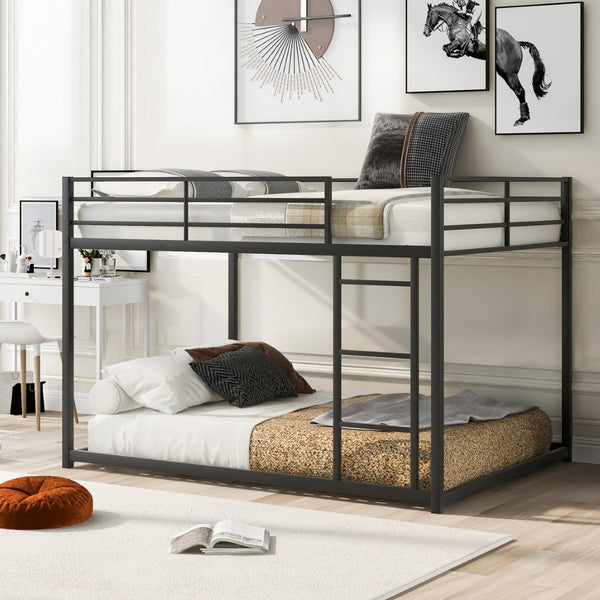 English Elm Full Over Low Profile Steel Bunk Bed with Guardrail and Integrated Ladder Black MF285536AAB