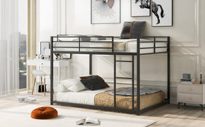 English Elm Full Over Low Profile Steel Bunk Bed with Guardrail and Integrated Ladder Black MF285536AAB