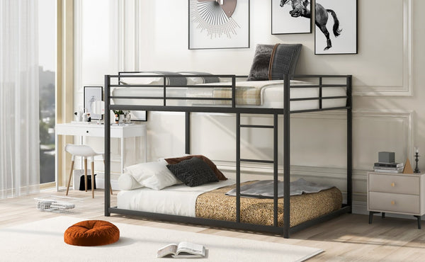 English Elm Full Over Low Profile Steel Bunk Bed with Guardrail and Integrated Ladder Black MF285536AAB