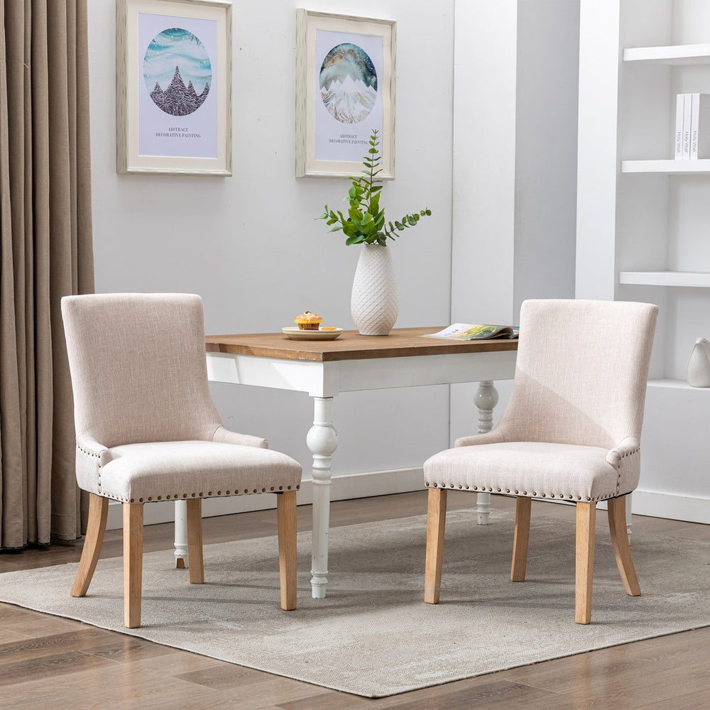 English Elm Hengming Fabric Dining Chairs Set of 2 — Padded Beige Upholstery, Solid Rubberwood Frame, 280lb Capacity, Nailtrim Elegance W21236781