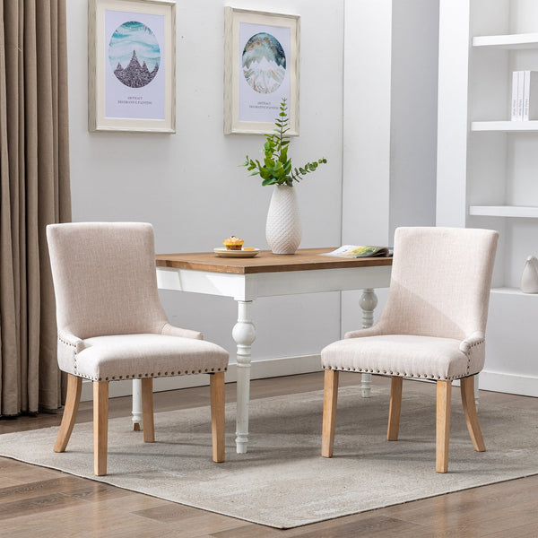English Elm Hengming Fabric Dining Chairs Set of 2 — Padded Beige Upholstery, Solid Rubberwood Frame, 280lb Capacity, Nailtrim Elegance W21236781