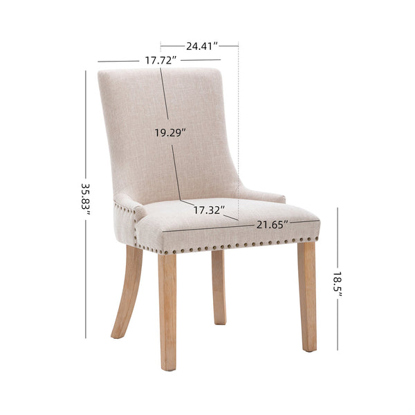 English Elm Hengming Fabric Dining Chairs Set of 2 — Padded Beige Upholstery, Solid Rubberwood Frame, 280lb Capacity, Nailtrim Elegance W21236781