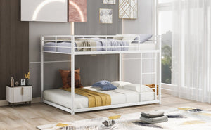 English Elm Full Over Low Profile Steel Bunk Bed with Guardrail and Integrated Ladder White MF285536AAK