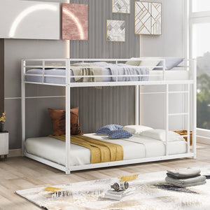English Elm Full Over Low Profile Steel Bunk Bed with Guardrail and Integrated Ladder White MF285536AAK