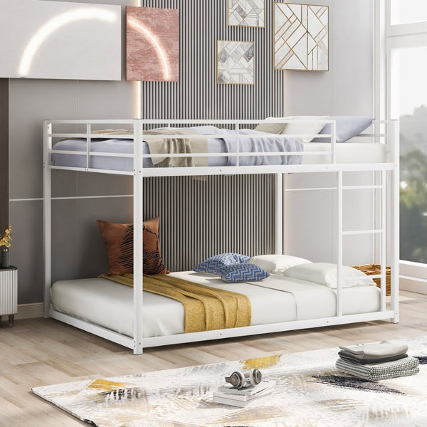 English Elm Full Over Low Profile Steel Bunk Bed with Guardrail and Integrated Ladder White MF285536AAK