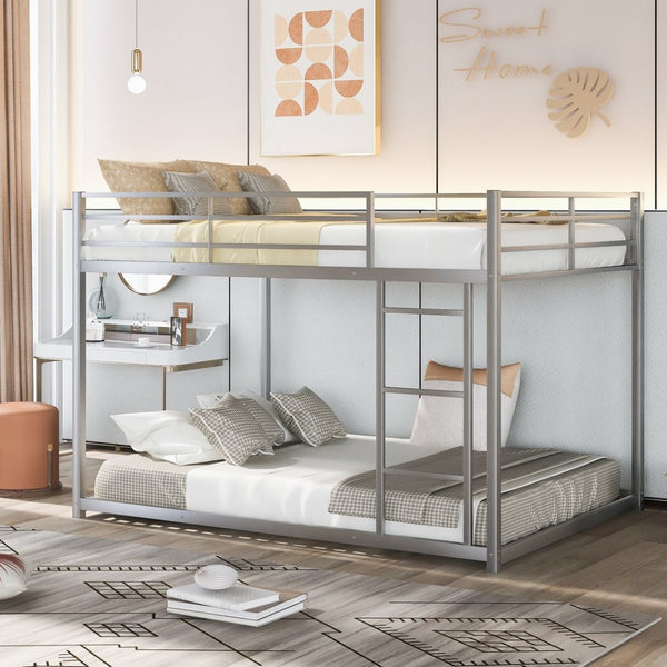 English Elm Full Over Low Profile Steel Bunk Bed with Guardrail and Integrated Ladder MF285536AAN
