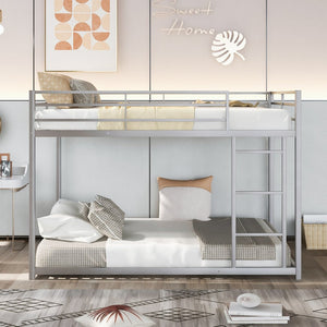 English Elm Full Over Low Profile Steel Bunk Bed with Guardrail and Integrated Ladder MF285536AAN