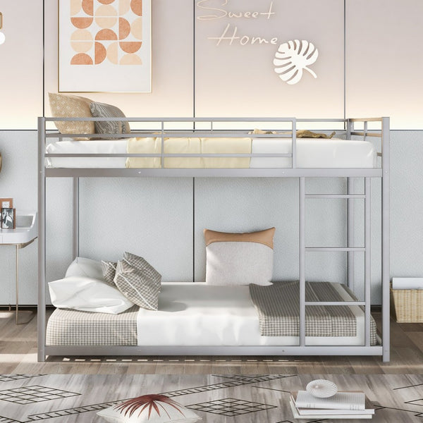 English Elm Full Over Low Profile Steel Bunk Bed with Guardrail and Integrated Ladder MF285536AAN